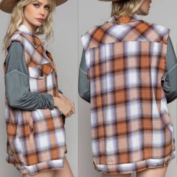 POL Jackets & Blazers - 🔥 POL Distressed Plaid Button-Down Vest – Rust Orange 🔥